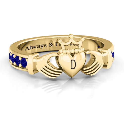 Classic Claddagh Ring with Accents – 18K Gold Plated Silver with Blue Sapphire