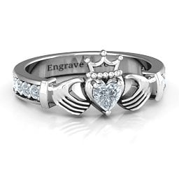 Classic Claddagh Heart Cut Ring with Accents in 925 Sterling Silver with Cubic Zirconia