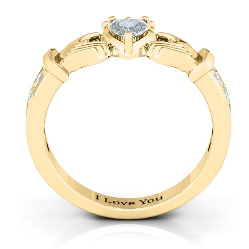 Classic Claddagh Heart Cut Ring with Accents – 10K Yellow Gold with Diamond