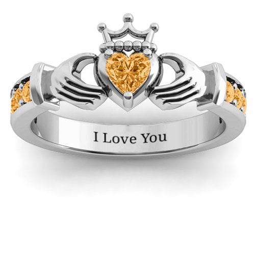 Classic Claddagh Heart Cut Ring with Accents