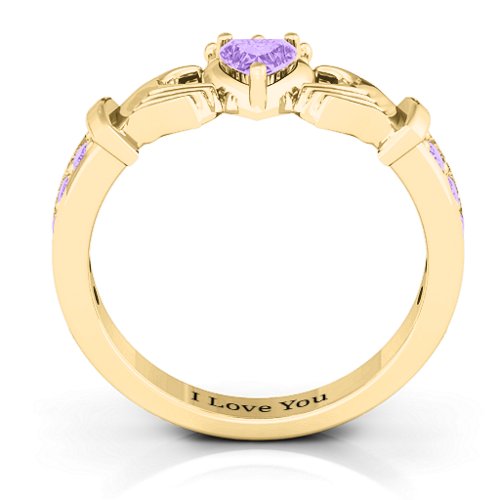 Classic Claddagh Heart Cut Ring with Accents – 18K Gold Plated Silver with Amethyst
