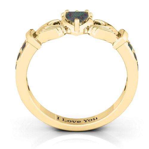 Classic Claddagh Heart Cut Ring with Accents – 18K Gold Plated Silver with Alexandrite
