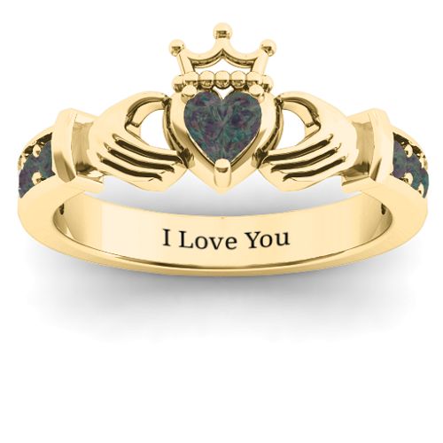 Classic Claddagh Heart Cut Ring with Accents – 18K Gold Plated Silver with Alexandrite