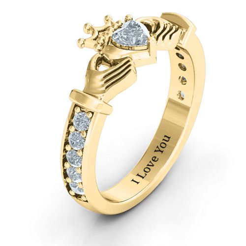 Classic Claddagh Heart Cut Ring with Accents – 10K Yellow Gold with Diamond