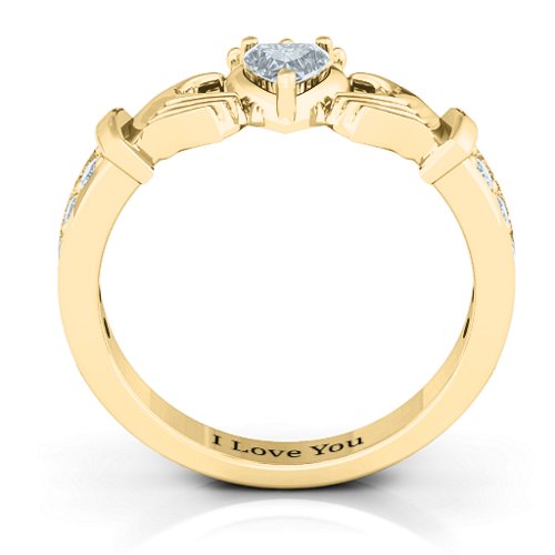 Classic Claddagh Heart Cut Ring with Accents – 10K Yellow Gold with Diamond