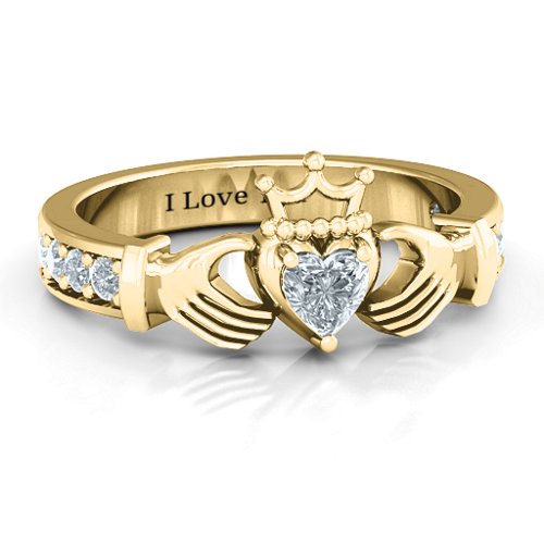 Classic Claddagh Heart Cut Ring with Accents – 10K Yellow Gold with Diamond
