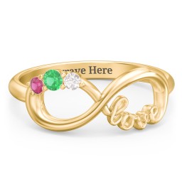 Birthstone Infinity Love Ring in 10K Solid Yellow Gold with Emerald, Ruby, and Cubic Zirconia