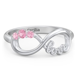 Birthstone Infinity Love Ring in 925 Sterling Silver with Pink Tourmaline