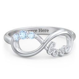 Birthstone Infinity Love Ring in 925 Sterling Silver with Blue Topaz