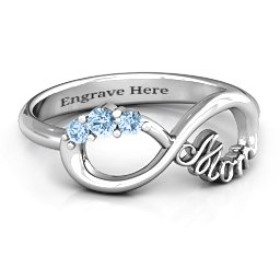 Mom's Infinite Love with Stones Ring in 925 Sterling Silver with Aquamarine