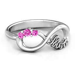 Mom's Infinite Love with Stones Ring in 925 Sterling Silver with Pink Tourmaline
