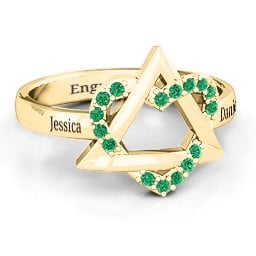 Adoption Ring in 10K Solid Yellow Gold with Green Premium Zirconia