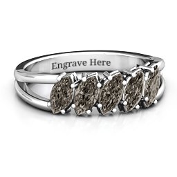 Angled Marquise Ring in 925 Sterling Silver with Smokey Quartz