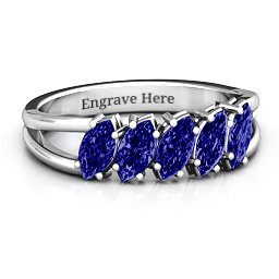 Angled Marquise Ring in 925 Sterling Silver with Blue Sapphire