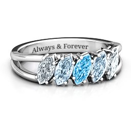 Angled Marquise Ring in 925 Sterling Silver with Cubic Zirconia, Aquamarine, and Blue Topaz