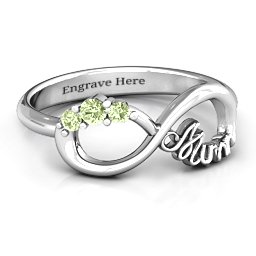 Mum's Infinite Love with Stones Ring in 925 Sterling Silver with Peridot, White Premium Zirconia, Aquamarine, Blue Topaz, and Blue Sapphire