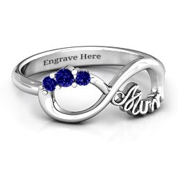 Mum's Infinite Love with Stones Ring in 925 Sterling Silver with Blue Sapphire, White Premium Zirconia, Aquamarine, and Blue Topaz