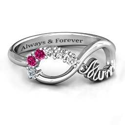 Mum's Infinite Love with Stones Ring in 925 Sterling Silver with Cubic Zirconia, Ruby, White Premium Zirconia, Aquamarine, Blue Topaz, and Blue Sapphire