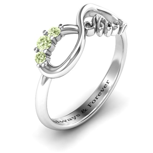 Mum's Infinite Love with Stones Ring – Sterling Silver with Peridot