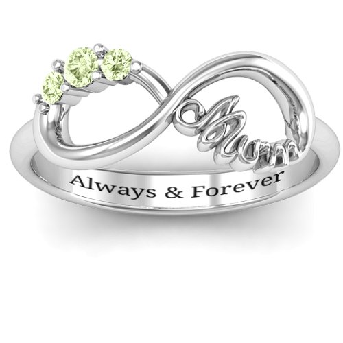 Mum's Infinite Love with Stones Ring – Sterling Silver with Peridot