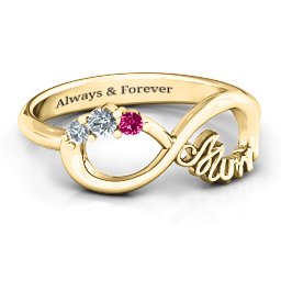 Mum's Infinite Love with Stones Ring in 10K Solid Yellow Gold with Diamond, Ruby, White Premium Zirconia, Aquamarine, Blue Topaz, and Blue Sapphire