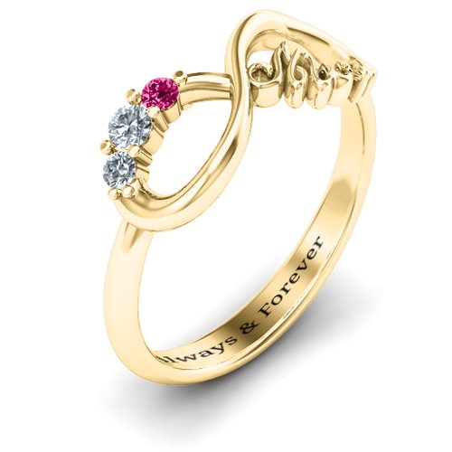 Mum's Infinite Love with Stones Ring – 10K Yellow Gold with Diamond and Ruby