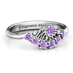 4 - 9 Stone Mom's Glimmering Love Ring in 925 Sterling Silver with Amethyst and Cubic Zirconia