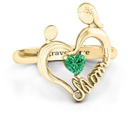 Unbreakable Bond Heart Ring in 10K Solid Yellow Gold with Emerald
