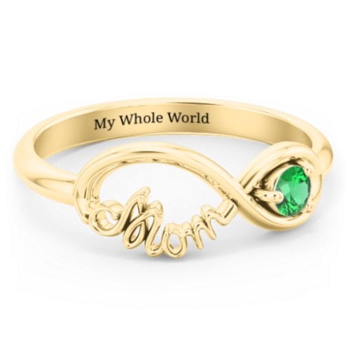 Mom's Infinity Ring – 10K Yellow Gold with Emerald