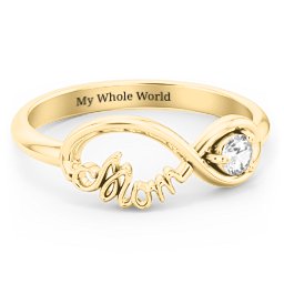 Mom's Infinity Ring in 10K Solid Yellow Gold with Diamond