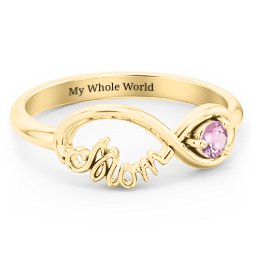Mom's Infinity Ring in 10K Solid Yellow Gold with Pink Tourmaline