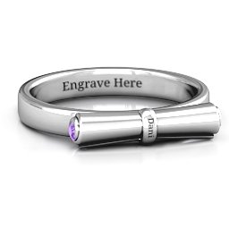 Diploma Scroll Graduation Ring in 925 Sterling Silver with Amethyst