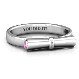 Diploma Scroll Graduation Ring in 925 Sterling Silver with Pink Tourmaline