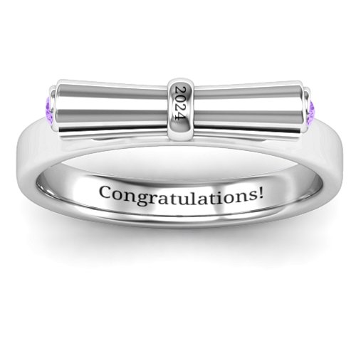 Diploma Scroll Graduation Ring – Sterling Silver with Amethyst