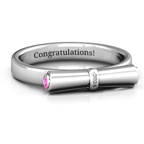 Diploma Scroll Graduation Ring – Sterling Silver with Pink Tourmaline