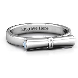 Diploma Scroll Graduation Ring in 925 Sterling Silver with Aquamarine