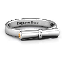 Diploma Scroll Graduation Ring in 925 Sterling Silver with Citrine