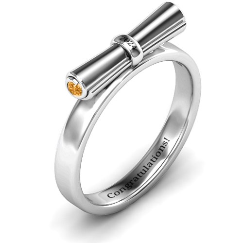 Diploma Scroll Graduation Ring – Sterling Silver with Citrine