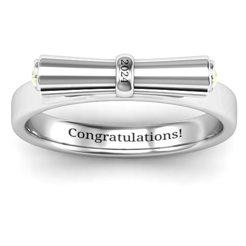 Diploma Scroll Graduation Ring – Sterling Silver with Peridot