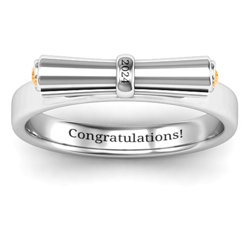 Diploma Scroll Graduation Ring – Sterling Silver with Citrine