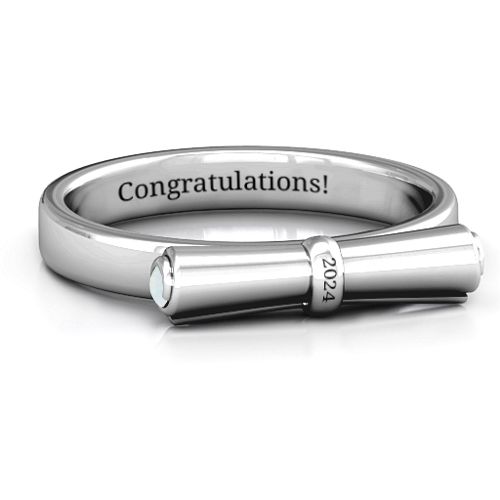 Diploma Scroll Graduation Ring – Sterling Silver with Opal