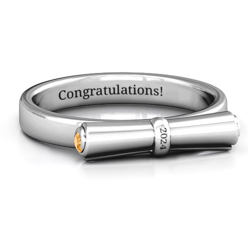 Diploma Scroll Graduation Ring – Sterling Silver with Citrine