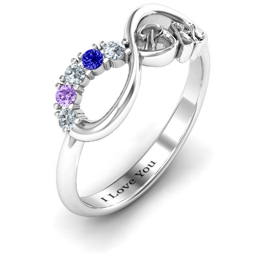 BFF Friendship Infinity Ring with 2 - 7 Stones – Sterling Silver with Cubic Zirconia, Blue Sapphire, and Amethyst
