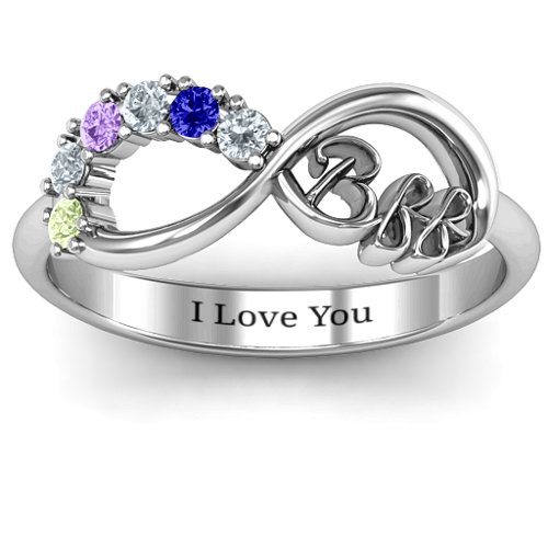 BFF Friendship Infinity Ring with 2 - 7 Stones – Sterling Silver with Cubic Zirconia, Blue Sapphire, Amethyst, and Peridot