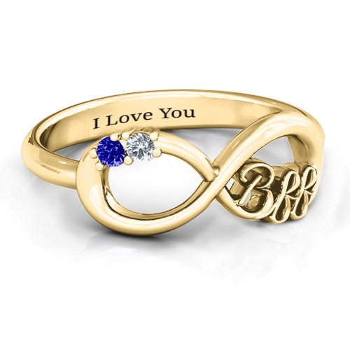 BFF Friendship Infinity Ring with 2 - 7 Stones – 10K Yellow Gold with Cubic Zirconia and Blue Sapphire