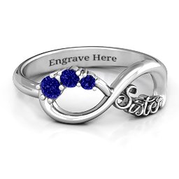 2-4 Stone Sisters Infinity Ring in 925 Sterling Silver with Blue Sapphire and Cubic Zirconia