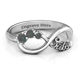 2-4 Stone Sisters Infinity Ring in 925 Sterling Silver with Alexandrite and Cubic Zirconia