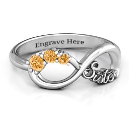 2-4 Stone Sisters Infinity Ring in 925 Sterling Silver with Citrine and Cubic Zirconia