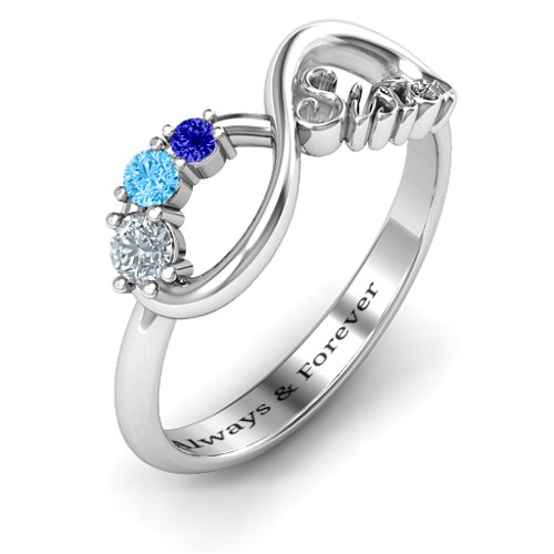 2-4 Stone Sisters Infinity Ring – Sterling Silver with Cubic Zirconia, Blue Topaz, and Blue Sapphire