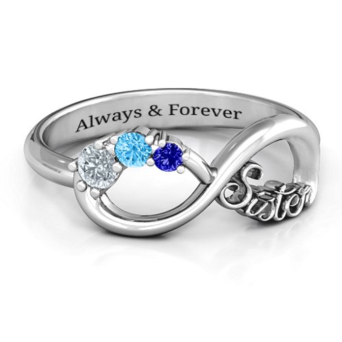 2-4 Stone Sisters Infinity Ring – Sterling Silver with Cubic Zirconia, Blue Topaz, and Blue Sapphire